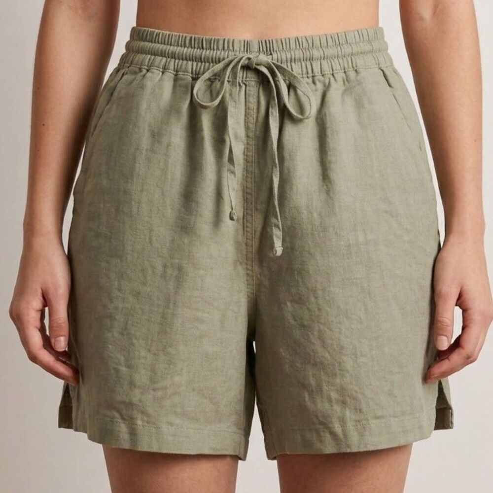 Gloria Vanderbilt khaki green beige linen blend summer shorts m women's medium